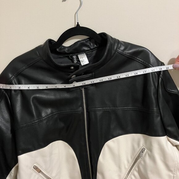 H&M Black and White Faux Leather Moto Jacket in XL - Picture 4 of 4
